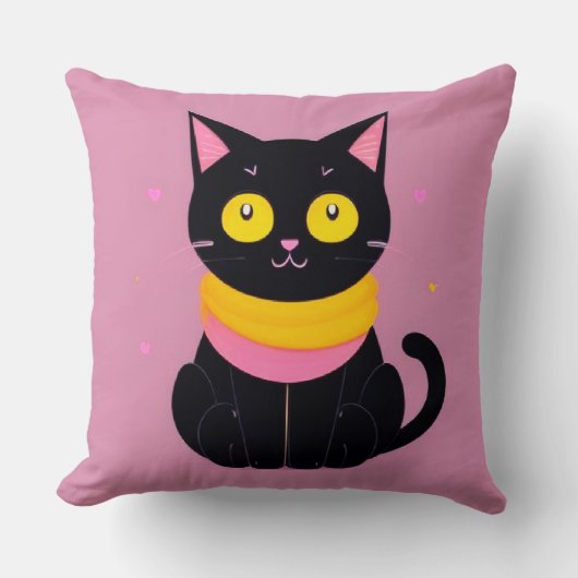 かわいい黒猫のイラスト クッション (正面)