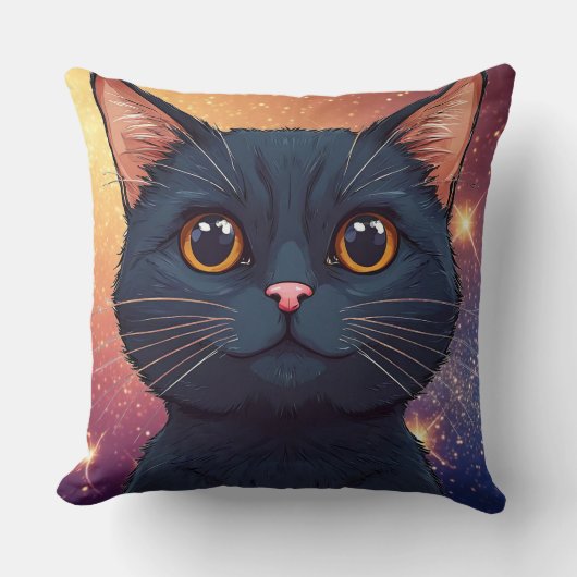 かわいい黒猫のイラスト クッション (正面)