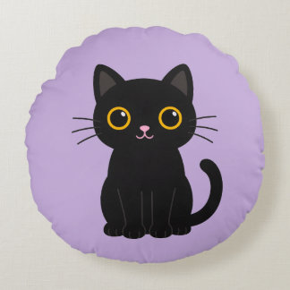 かわいい黒猫のイラスト ピロー&壁画デザイン ラウンドクッション