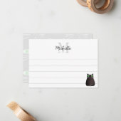 かわいい黒猫のカスタム罫線モノグラム ノートカード (正面/裏面インサイチュ)