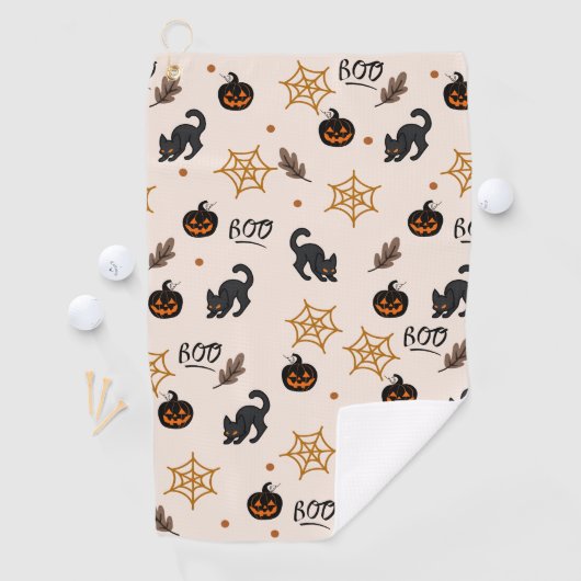 かわいい黒猫のカボチャのハロウィンパターン ゴルフタオル (インサイチュ)