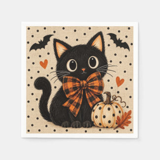 かわいい黒猫のカボチャのハロウィンパーティ用ナプキン スタンダードカクテルナプキン