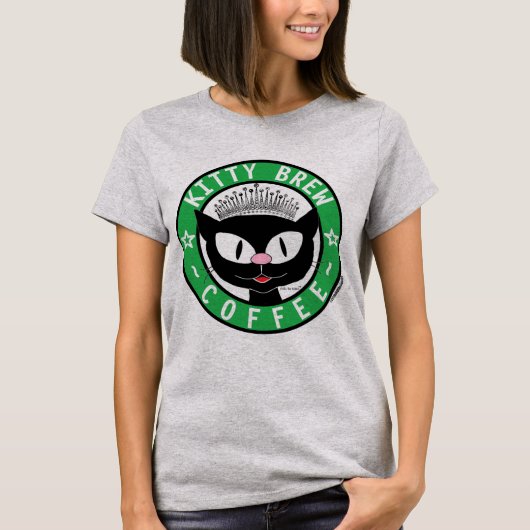 かわいい黒猫のキャラクター キティブリューコーヒー Tシャツ (正面)