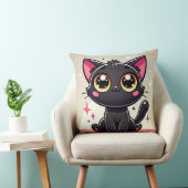 かわいい黒猫のキャラクター クッション (椅子)