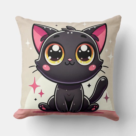 かわいい黒猫のキャラクター クッション (正面)