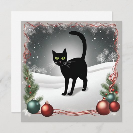かわいい黒猫のクリスマスイラスト シーズンカード (正面/裏面)
