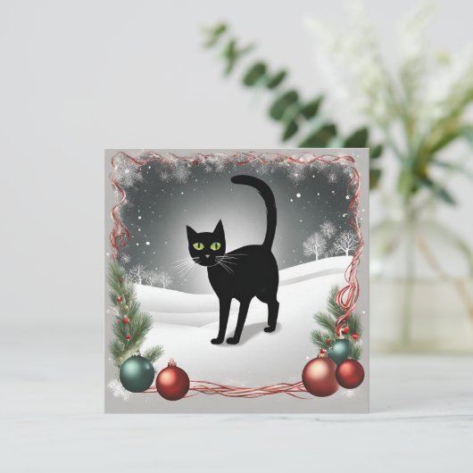 かわいい黒猫のクリスマスイラスト シーズンカード (スタンド正面)