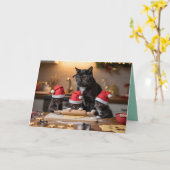 かわいい黒猫のクリスマスクッキーカード カード (黄色い花)