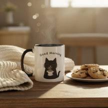 かわいい黒猫のコーヒーと始めるGood Morning
