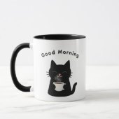かわいい黒猫のコーヒーと始めるGood Morning マグカップ (左)