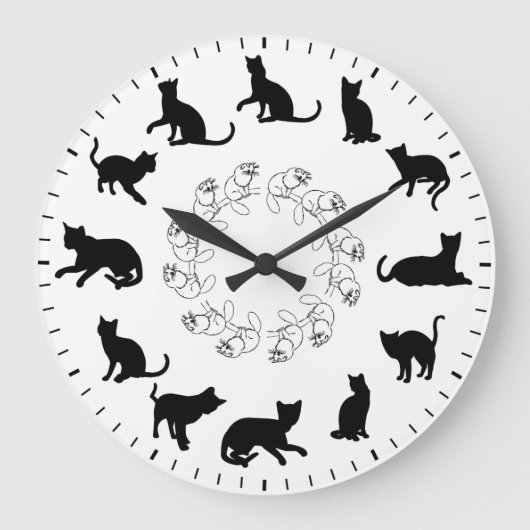 かわいい黒猫のシルエットデザイン ラージ壁時計 (正面)