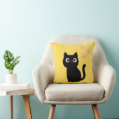 かわいい黒猫のスロー枕 | かわいい黄色のデコラ クッション (椅子)