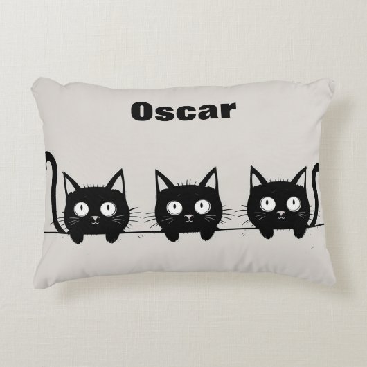 かわいい黒猫のトリオ アクセントクッション (正面)