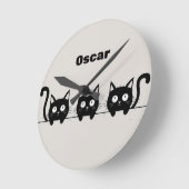 かわいい黒猫のトリオ ラウンド壁時計 (傾斜)