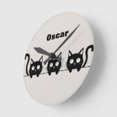 かわいい黒猫のトリオ ラウンド壁時計 (傾斜)