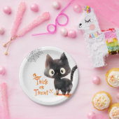 かわいい黒猫のトリックまたはトリートメントハローウィンパーティ ペーパープレート (パーティー)