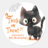 かわいい黒猫のトリックまたはトリートメントハローウィンパーティ ラウンドシール (正面)
