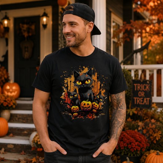 かわいい黒猫のハロウィンとジャック・オ・ランタン Tシャツ