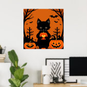 かわいい黒猫のハロウィンカボチャのスプーキー ポスター (ホームオフィス)