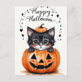 かわいい黒猫のハロウィンカード | ハッピーハロウィン シーズンポストカード
