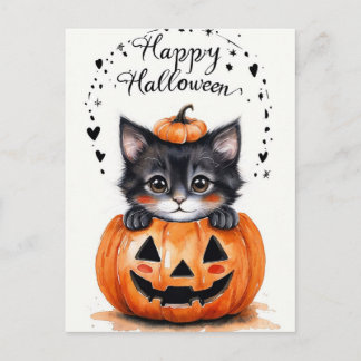 かわいい黒猫のハロウィンカード | ハッピーハロウィン シーズンポストカード