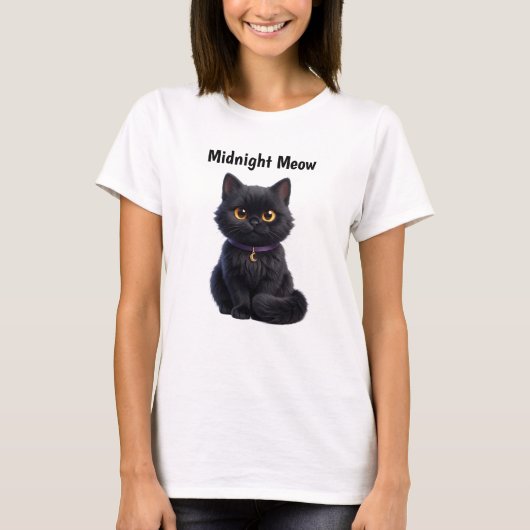 かわいい黒猫のハロウィンスポーキー柄 Tシャツ (正面)