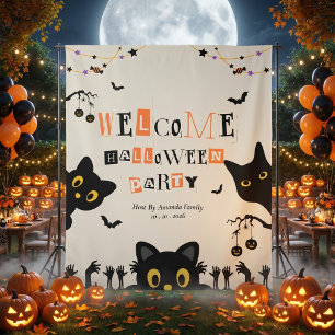 かわいい黒猫のハロウィンバックドロップ タペストリー