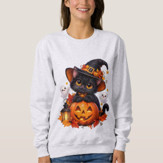 かわいい黒猫のハロウィンパンプキン柄のベーシックスウェットシャツ スウェットシャツ