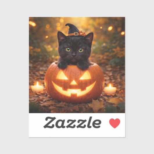 かわいい黒猫のハロウィンパンプキン シール (シート)
