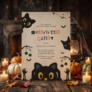 かわいい黒猫のハロウィンパーティー招待状 招待状
