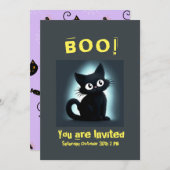 かわいい黒猫のハロウィンパーティー招待状 招待状 (正面/裏面)
