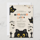 かわいい黒猫のハロウィンパーティー招待状 招待状 (正面)