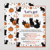 かわいい黒猫のハロウィンパーティー招待状 Spooky SZN 招待状 (正面/裏面)
