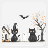 かわいい黒猫のハロウィンパーティー スクエアシール (正面)