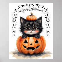 かわいい黒猫のハロウィンポスター | パンプキンジャックオーランタン