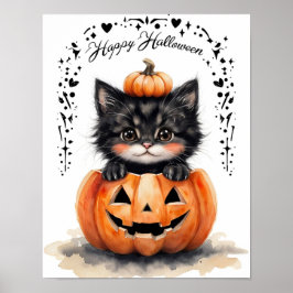 かわいい黒猫のハロウィンポスター | パンプキンジャックオーランタン ポスター