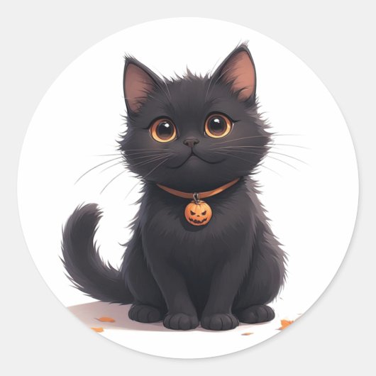 かわいい黒猫のハロウィンマジック 🎃 ラウンドシール (正面)