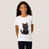 かわいい黒猫のハロウィンマジック 🎃 Tシャツ (正面フル)