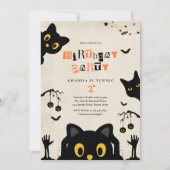 かわいい黒猫のハロウィン誕生日 招待状 (正面)