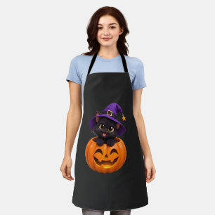 かわいい黒猫のハロウィン魔女のパンプキンステッカー 彼女 エプロン