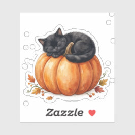 かわいい黒猫のハロウィン かぼちゃの上でのお昼寝 シール