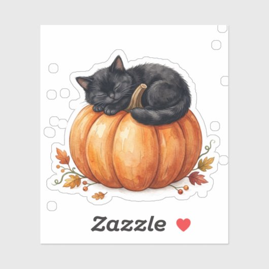 かわいい黒猫のハロウィン かぼちゃの上でのお昼寝 シール (シート)