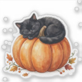 かわいい黒猫のハロウィン かぼちゃの上でのお昼寝 シール (正面)