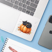 かわいい黒猫のハロウィン かぼちゃの上でのお昼寝 シール (ノートパソコンとiPhone)