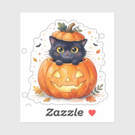 かわいい黒猫のハロウィン かぼちゃジャック・オ・ランタン シール