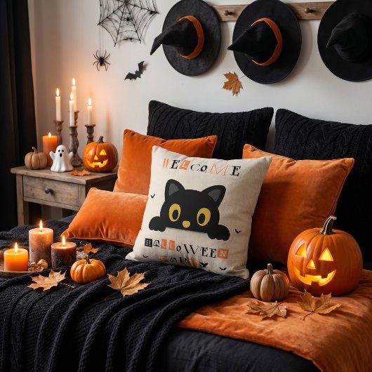 かわいい黒猫のハロウィン クッション