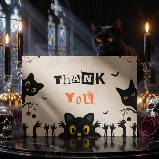 かわいい黒猫のハロウィン サンキューカード