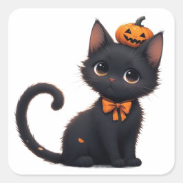 かわいい黒猫のハロウィン🎃 スクエアシール
