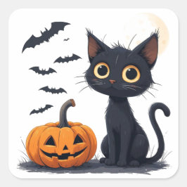 かわいい黒猫のハロウィン🎃 スクエアシール