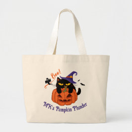 かわいい黒猫のハロウィン・パンプキンプランダー ラージトートバッグ